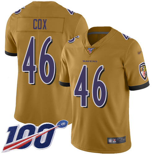 Baltimore Ravens Limited Gold Men Morgan Cox Jersey NFL Football #46 100th Season Inverted Legend->women nfl jersey->Women Jersey